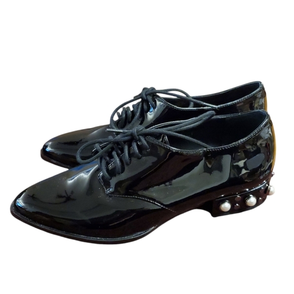 Sole Society Shoes - NWT Sole Society Black Patent Vivii Size Pearl Studded Size 7 Derby Shoes
